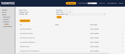 screenshot of Taxonomize project